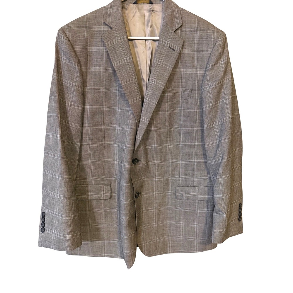 Brooks Brothers Regent Fit Wool Sport Coat Grey Glen Plaid Blazer 44R Overcheck